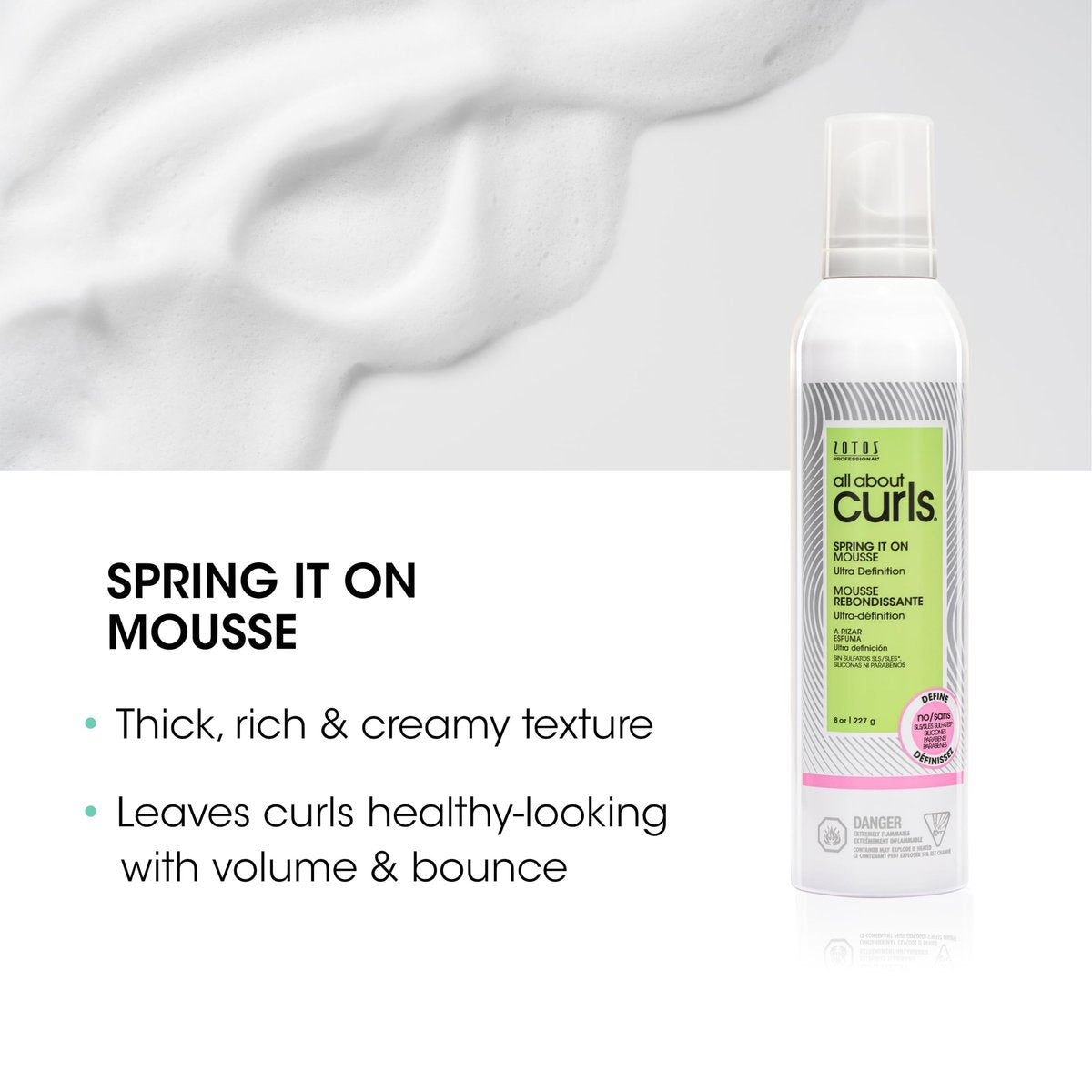 ALL ABOUT CURLS Spring It On Mousse Ultra Definition 8 Fl Oz - Strengthens & Protects Curls, Vegan & Sulfate Free Avelisse