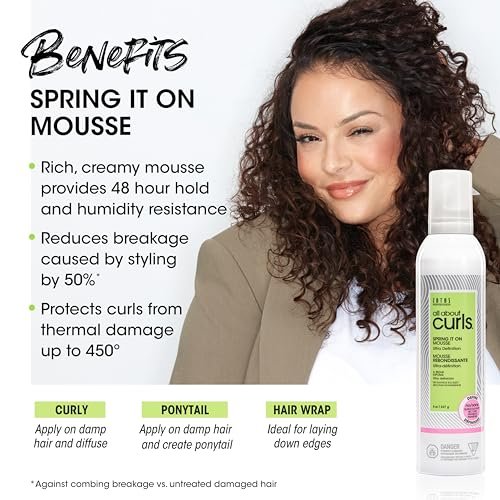 ALL ABOUT CURLS Spring It On Mousse Ultra Definition 8 Fl Oz - Strengthens & Protects Curls, Vegan & Sulfate Free Avelisse