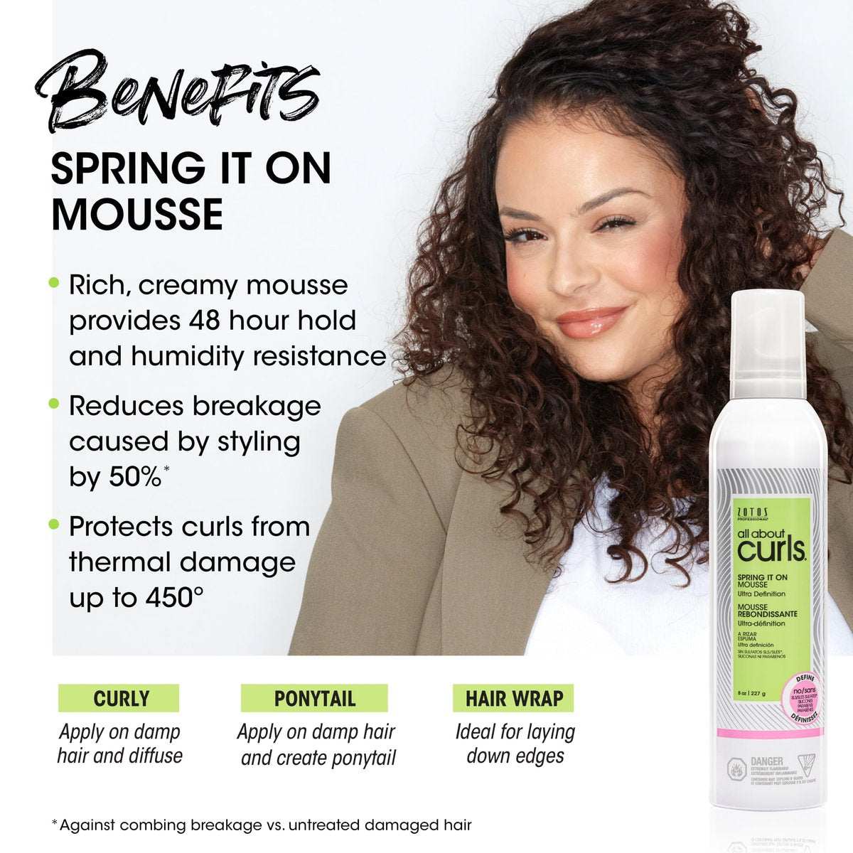 ALL ABOUT CURLS Spring It On Mousse Ultra Definition 8 Fl Oz - Strengthens & Protects Curls, Vegan & Sulfate Free Avelisse