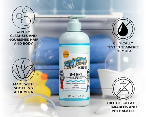 Suavecito Kid's 3-in-1 Shampoo, Conditioner, & Body Wash - Milk & Honey Scent, 16 oz Pump Bottle - Clinically Tested, Cruelty Free, Sulfate-Free, Paraben-Free, Phthalate-Free, No Tears Formula Avelisse