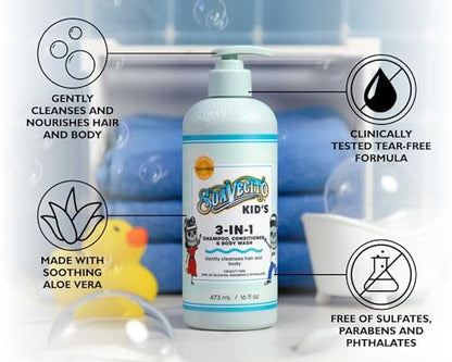 Suavecito Kid's 3-in-1 Shampoo, Conditioner, & Body Wash - Milk & Honey Scent, 16 oz Pump Bottle - Clinically Tested, Cruelty Free, Sulfate-Free, Paraben-Free, Phthalate-Free, No Tears Formula Avelisse