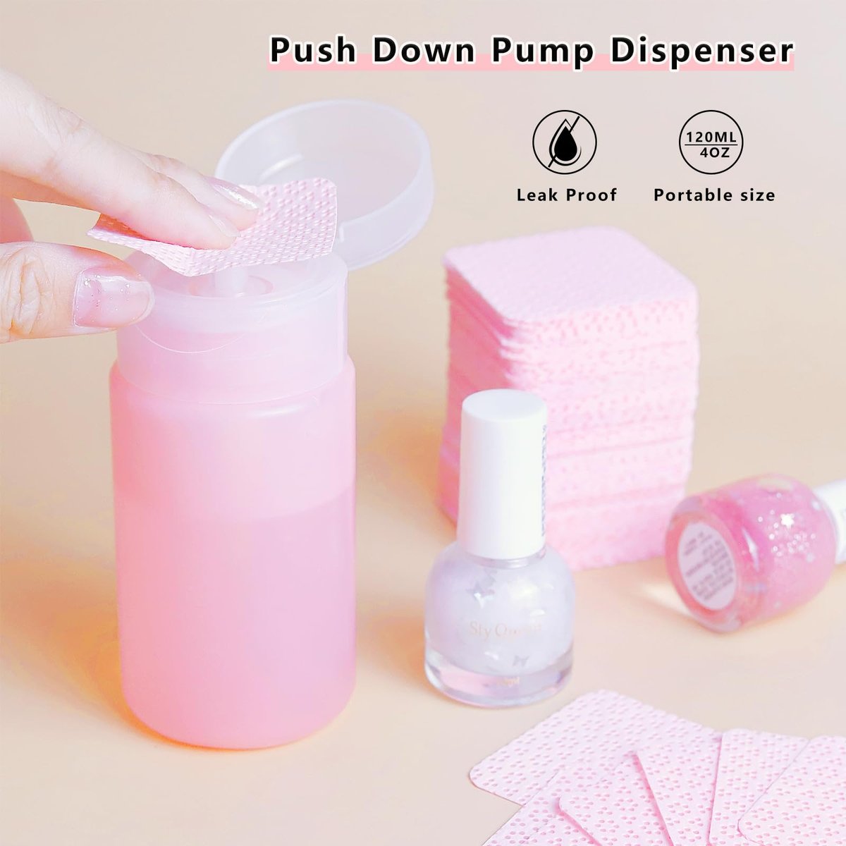 Corconess 3 Pack Acetone Pump Dispenser - Leak-Proof Push Down Dispenser for Nail Polish Remover, Alcohol, Makeup Remover, Micellar Water, Toner - 4OZ/120ML Empty Pink Travel Bottles Avelisse