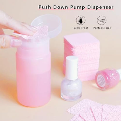 Corconess 3 Pack Acetone Pump Dispenser - Leak-Proof Push Down Dispenser for Nail Polish Remover, Alcohol, Makeup Remover, Micellar Water, Toner - 4OZ/120ML Empty Pink Travel Bottles Avelisse