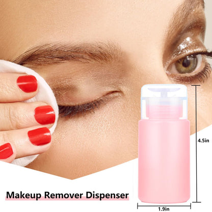 Corconess 3 Pack Acetone Pump Dispenser - Leak-Proof Push Down Dispenser for Nail Polish Remover, Alcohol, Makeup Remover, Micellar Water, Toner - 4OZ/120ML Empty Pink Travel Bottles Avelisse