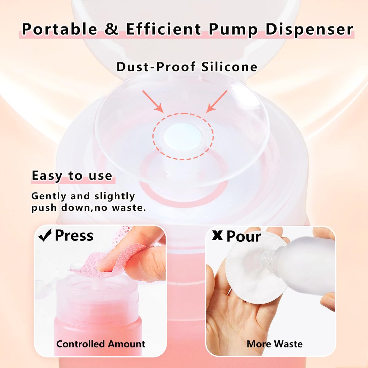 Corconess 3 Pack Acetone Pump Dispenser - Leak-Proof Push Down Dispenser for Nail Polish Remover, Alcohol, Makeup Remover, Micellar Water, Toner - 4OZ/120ML Empty Pink Travel Bottles Avelisse