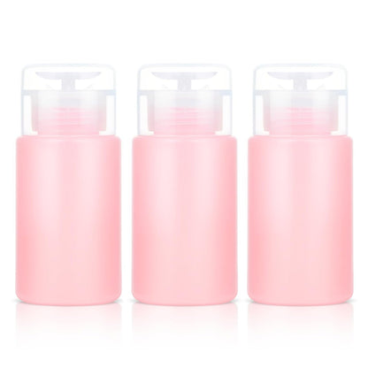 Corconess 3 Pack Acetone Pump Dispenser - Leak-Proof Push Down Dispenser for Nail Polish Remover, Alcohol, Makeup Remover, Micellar Water, Toner - 4OZ/120ML Empty Pink Travel Bottles Avelisse