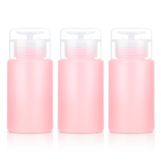 Corconess 3 Pack Acetone Pump Dispenser - Leak-Proof Push Down Dispenser for Nail Polish Remover, Alcohol, Makeup Remover, Micellar Water, Toner - 4OZ/120ML Empty Pink Travel Bottles Avelisse