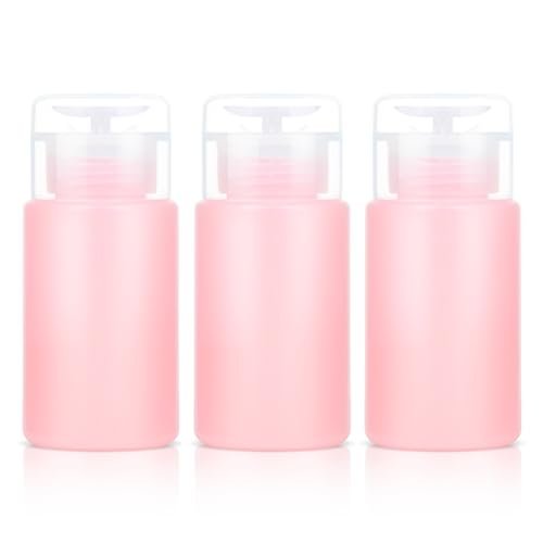 Corconess 3 Pack Acetone Pump Dispenser - Leak-Proof Push Down Dispenser for Nail Polish Remover, Alcohol, Makeup Remover, Micellar Water, Toner - 4OZ/120ML Empty Pink Travel Bottles Avelisse