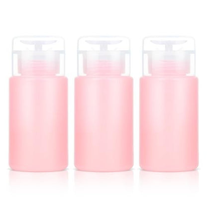 Corconess 3 Pack Acetone Pump Dispenser - Leak-Proof Push Down Dispenser for Nail Polish Remover, Alcohol, Makeup Remover, Micellar Water, Toner - 4OZ/120ML Empty Pink Travel Bottles Avelisse