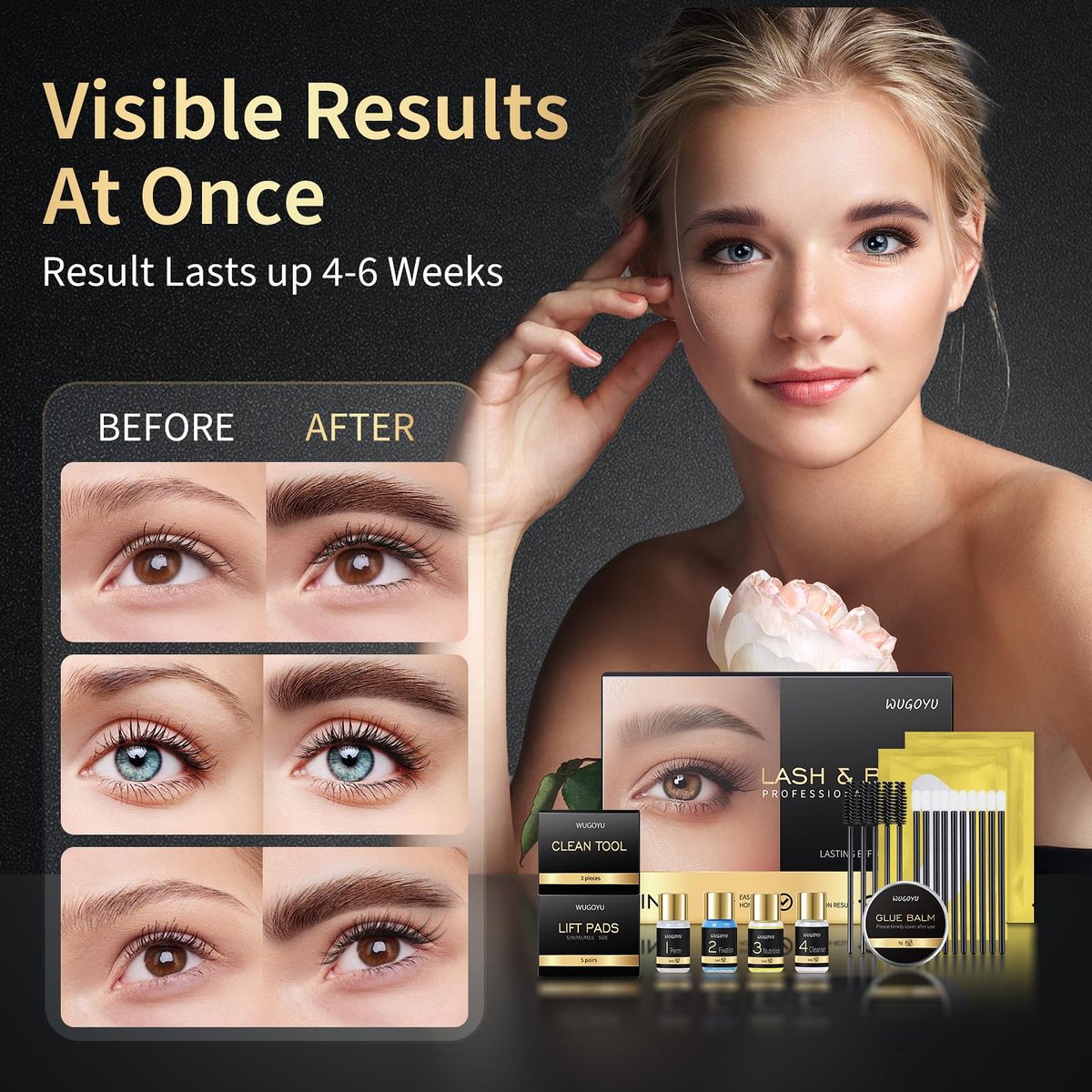 WUGOYU 2-in-1 Lash Lift & Brow Lamination Kit – Professional Eyelash Perm & Eyebrow Lift for Fuller, Thicker Brows – Lasts 4-6 Weeks – Salon & Home Use Avelisse