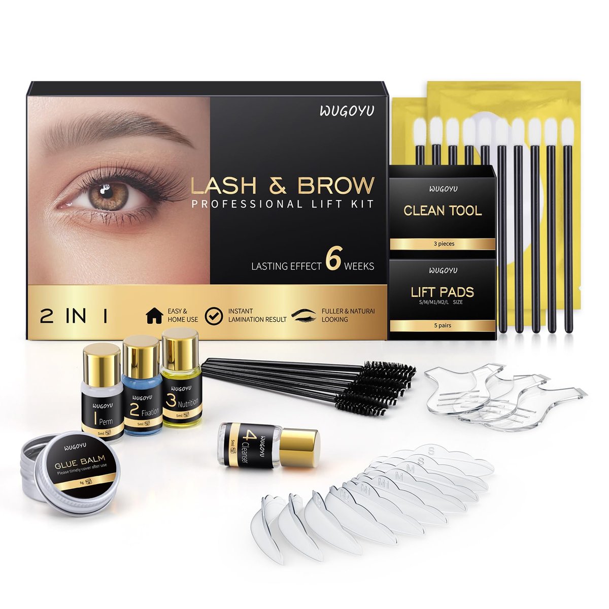 WUGOYU 2-in-1 Lash Lift & Brow Lamination Kit – Professional Eyelash Perm & Eyebrow Lift for Fuller, Thicker Brows – Lasts 4-6 Weeks – Salon & Home Use Avelisse