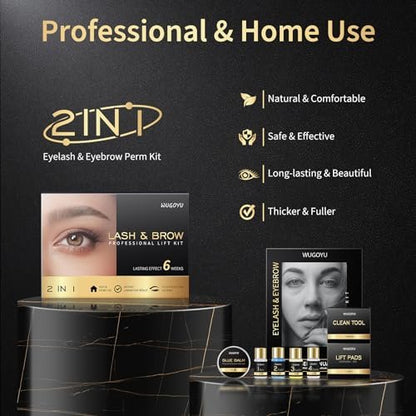 WUGOYU 2-in-1 Lash Lift & Brow Lamination Kit – Professional Eyelash Perm & Eyebrow Lift for Fuller, Thicker Brows – Lasts 4-6 Weeks – Salon & Home Use Avelisse