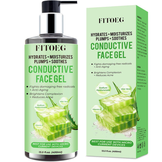 FITOEG Conductive Gel for Face Microcurrent – 13.5 oz Large Bottle Hydrating Massage Gel Serum with Hyaluronic Acid, Aloe Vera & Vitamin E