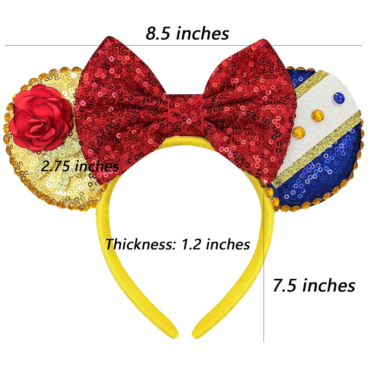 Bmobuo Rose Mouse Ears Sequin Bows Headband for Women - Red & Blue, 1 Count Avelisse