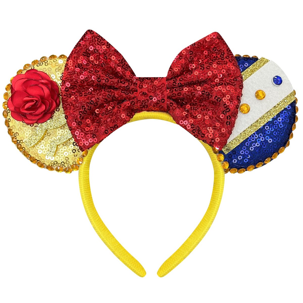 Bmobuo Rose Mouse Ears Sequin Bows Headband for Women - Red & Blue, 1 Count Avelisse