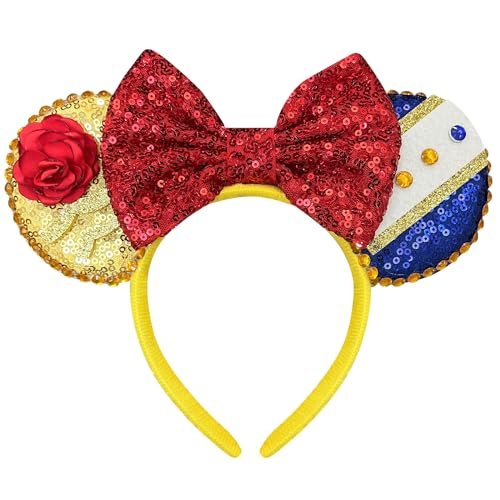 Bmobuo Rose Mouse Ears Sequin Bows Headband for Women - Red & Blue, 1 Count Avelisse