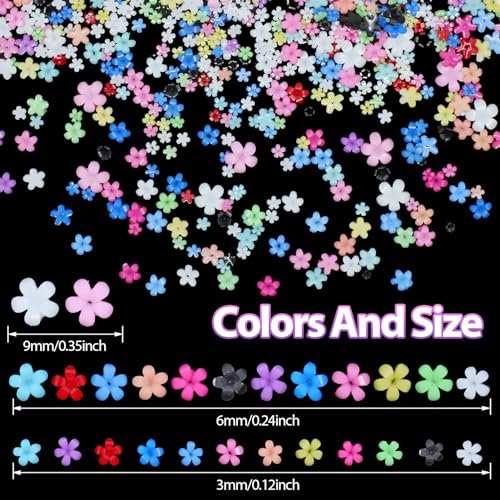 Uotey 3D Color Tiny Flowers Charms for Nails - Acrylic Spring Blossom Nail Art with Metal Golden Caviar Beads for DIY Manicure - görsel 4