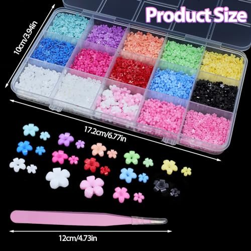 Uotey 3D Color Tiny Flowers Charms for Nails - Acrylic Spring Blossom Nail Art with Metal Golden Caviar Beads for DIY Manicure - görsel 6