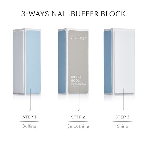 SEACRET Nail Buffer Block - 3-Way Salon Shine for Natural Nails, Smooths Ridges & Buffs to Glossy Finish Without Polish - Korean Made - Manicure & Pedicure, Pack of 2 - görsel 9