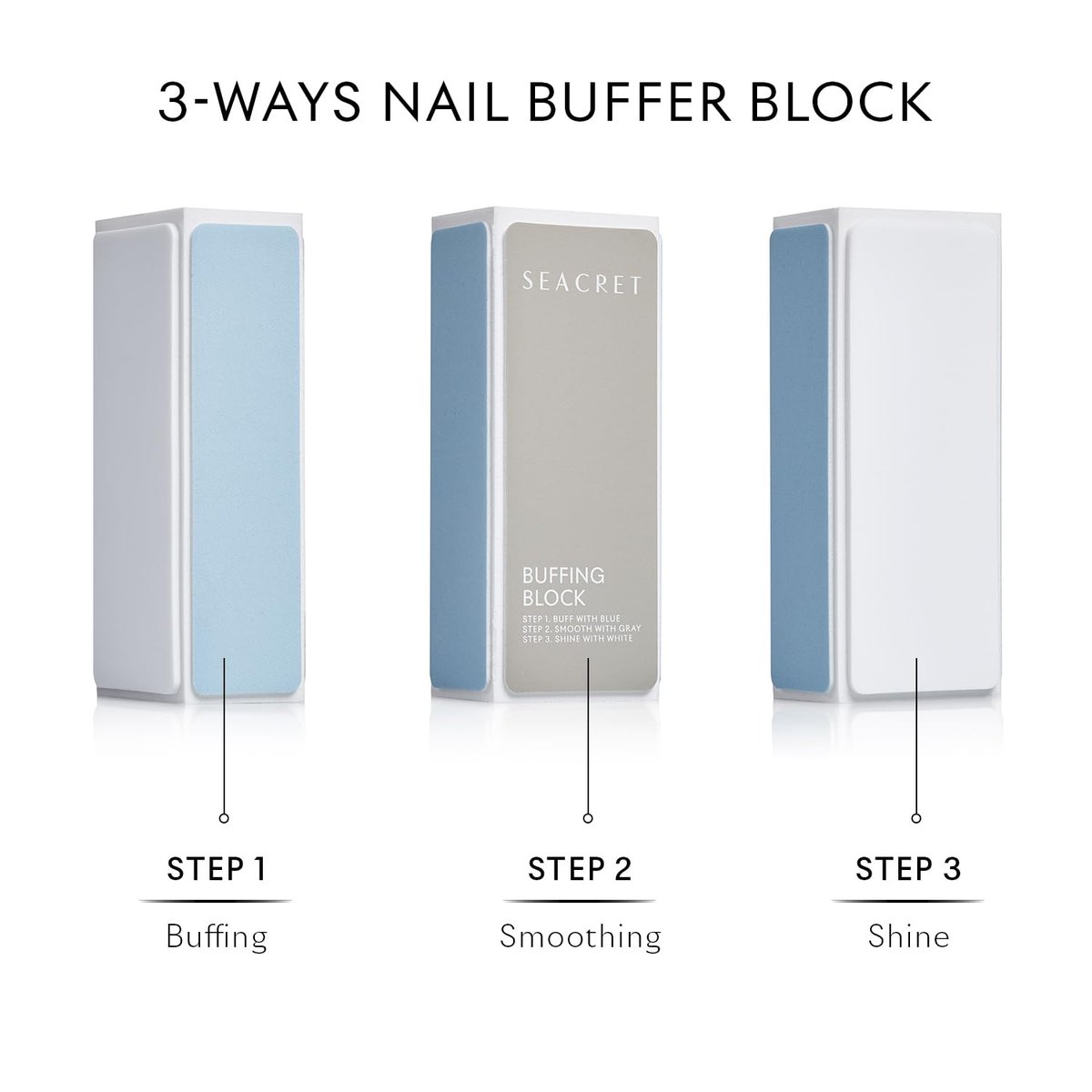 SEACRET Nail Buffer Block - 3-Way Salon Shine for Natural Nails, Smooths Ridges & Buffs to Glossy Finish Without Polish - Korean Made - Manicure & Pedicure, Pack of 2 - görsel 10