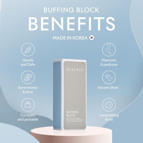 SEACRET Nail Buffer Block - 3-Way Salon Shine for Natural Nails, Smooths Ridges & Buffs to Glossy Finish Without Polish - Korean Made - Manicure & Pedicure, Pack of 2 - görsel 5