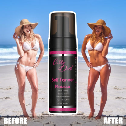 Cathy Doll Cruelty Free Sunless Tanning Mousse – Natural Self Tanner for Fair Skin, Body & Face, 5.07 Fl Oz