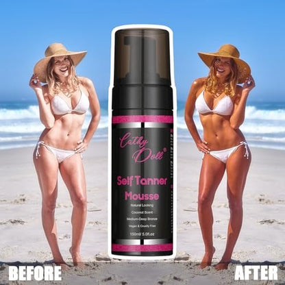 Cathy Doll Cruelty Free Sunless Tanning Mousse – Natural Self Tanner for Fair Skin, Body & Face, 5.07 Fl Oz