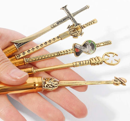 KF Ornament One Piece Makeup Brush Set of 5 - Anime Cosplay Brush Set with Metal Handle, Velvet Gift Bag, for Fans, Birthday, Thanksgiving, Christmas Gift Avelisse
