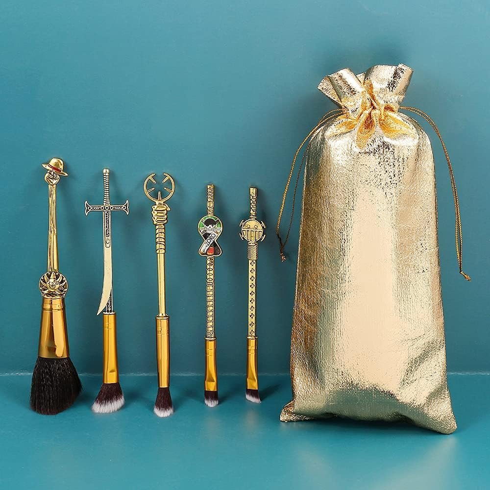 KF Ornament One Piece Makeup Brush Set of 5 - Anime Cosplay Brush Set with Metal Handle, Velvet Gift Bag, for Fans, Birthday, Thanksgiving, Christmas Gift Avelisse