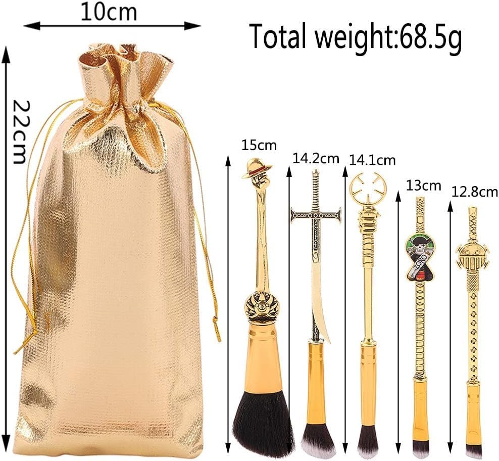 KF Ornament One Piece Makeup Brush Set of 5 - Anime Cosplay Brush Set with Metal Handle, Velvet Gift Bag, for Fans, Birthday, Thanksgiving, Christmas Gift Avelisse