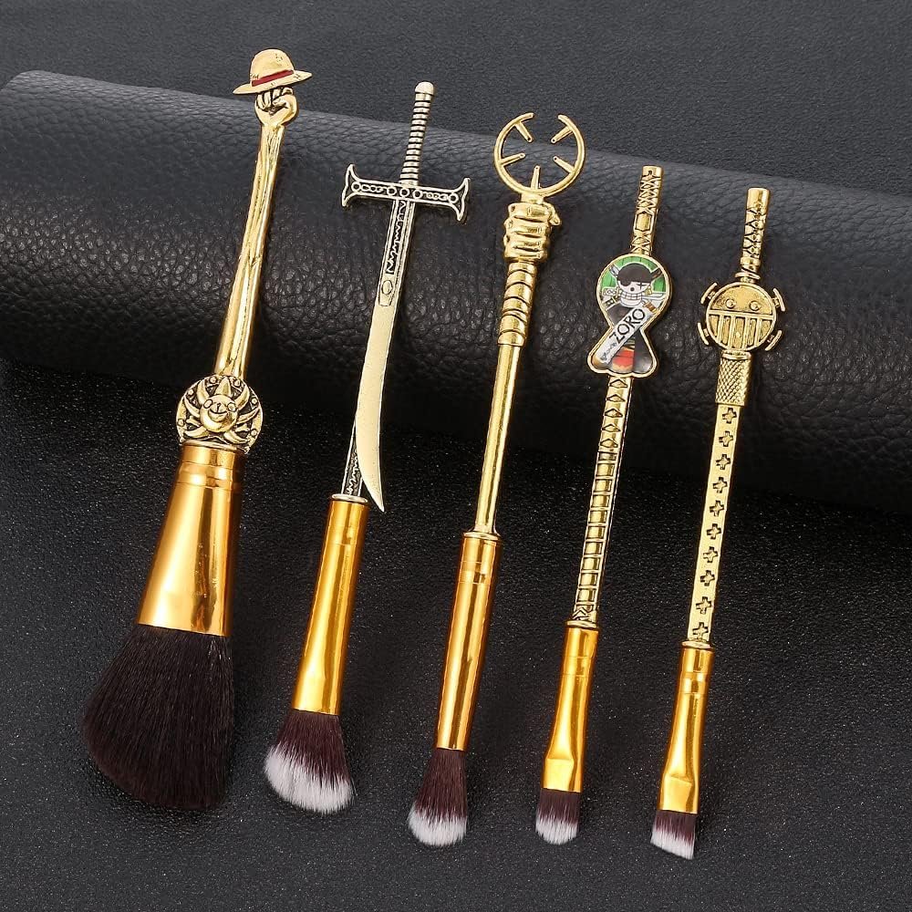 KF Ornament One Piece Makeup Brush Set of 5 - Anime Cosplay Brush Set with Metal Handle, Velvet Gift Bag, for Fans, Birthday, Thanksgiving, Christmas Gift Avelisse