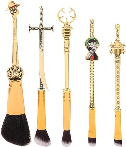 KF Ornament One Piece Makeup Brush Set of 5 - Anime Cosplay Brush Set with Metal Handle, Velvet Gift Bag, for Fans, Birthday, Thanksgiving, Christmas Gift Avelisse
