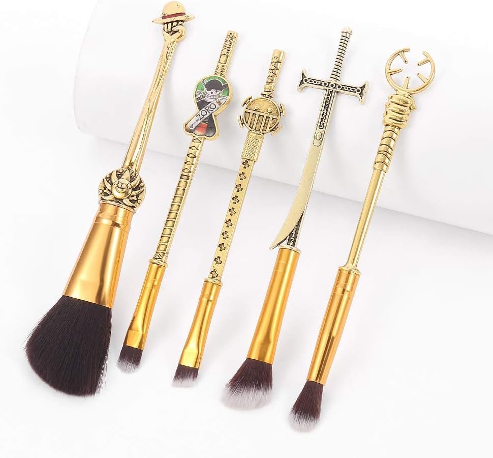 KF Ornament One Piece Makeup Brush Set of 5 - Anime Cosplay Brush Set with Metal Handle, Velvet Gift Bag, for Fans, Birthday, Thanksgiving, Christmas Gift Avelisse