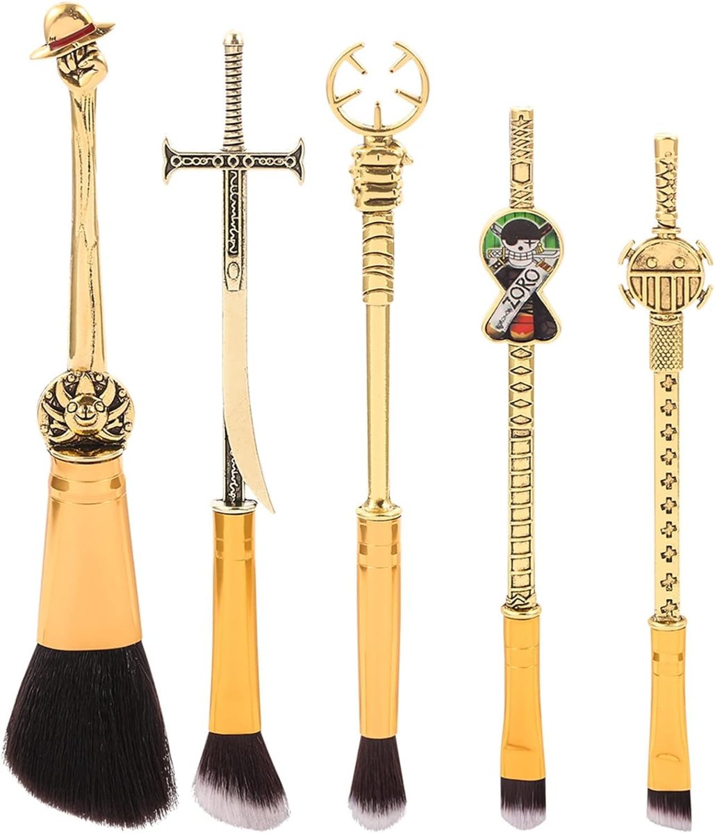 KF Ornament One Piece Makeup Brush Set of 5 - Anime Cosplay Brush Set with Metal Handle, Velvet Gift Bag, for Fans, Birthday, Thanksgiving, Christmas Gift Avelisse