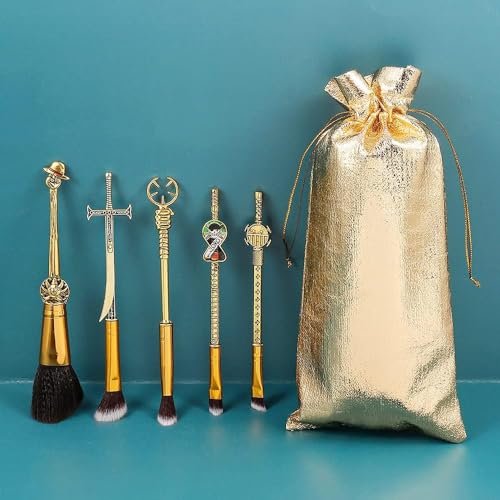 KF Ornament One Piece Makeup Brush Set of 5 - Anime Cosplay Brush Set with Metal Handle, Velvet Gift Bag, for Fans, Birthday, Thanksgiving, Christmas Gift Avelisse