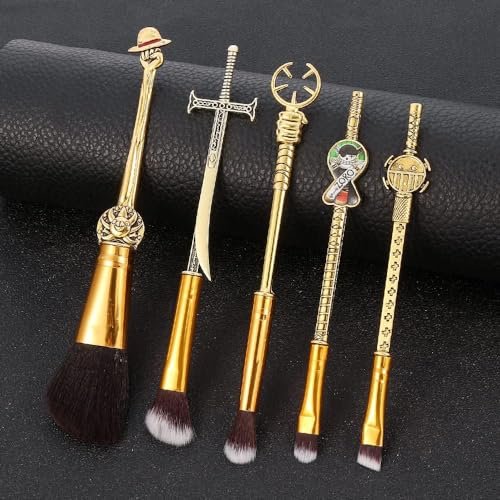 KF Ornament One Piece Makeup Brush Set of 5 - Anime Cosplay Brush Set with Metal Handle, Velvet Gift Bag, for Fans, Birthday, Thanksgiving, Christmas Gift Avelisse