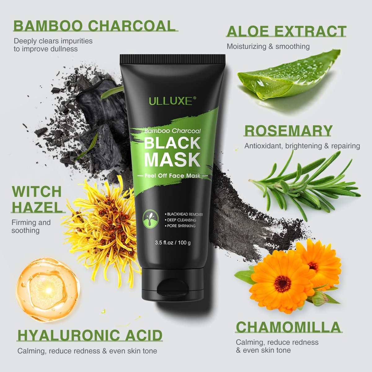 ulluxe Blackhead Remover Mask Kit - Charcoal Peel Off Face Mask for Deep Cleansing Pores, Dirt, Acne, Excess Oil & Blackheads - All Skin Types (3.5 Fl Oz) - görsel 7