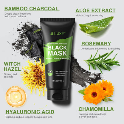 ulluxe Blackhead Remover Mask Kit - Charcoal Peel Off Face Mask for Deep Cleansing Pores, Dirt, Acne, Excess Oil & Blackheads - All Skin Types (3.5 Fl Oz)