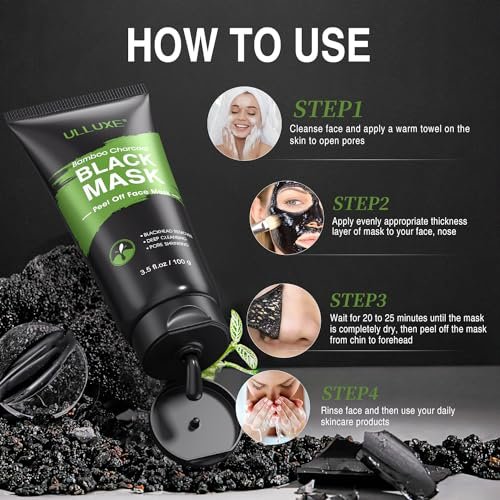 ulluxe Blackhead Remover Mask Kit - Charcoal Peel Off Face Mask for Deep Cleansing Pores, Dirt, Acne, Excess Oil & Blackheads - All Skin Types (3.5 Fl Oz) - görsel 16