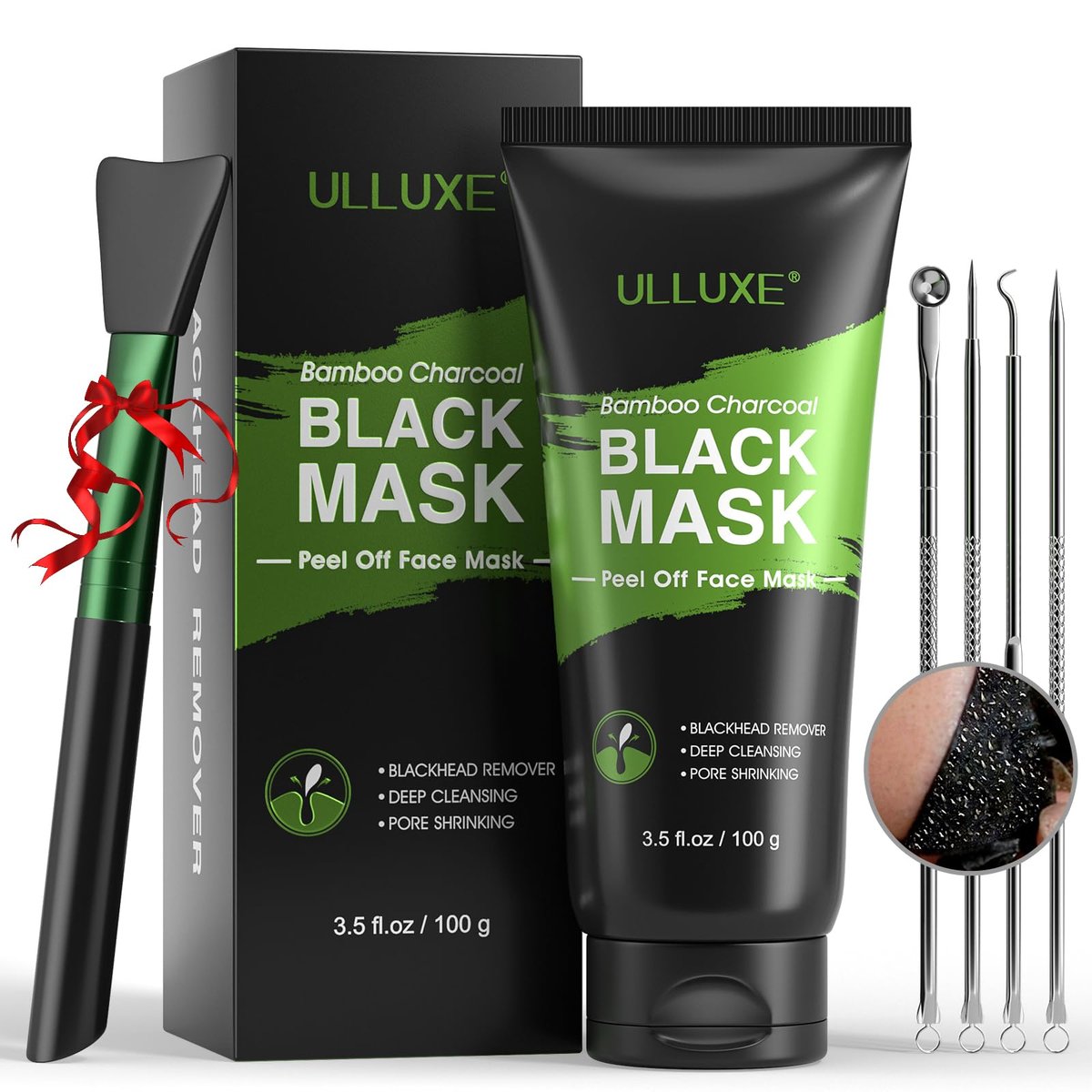 ulluxe Blackhead Remover Mask Kit - Charcoal Peel Off Face Mask for Deep Cleansing Pores, Dirt, Acne, Excess Oil & Blackheads - All Skin Types (3.5 Fl Oz) - görsel 1