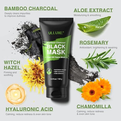 ulluxe Blackhead Remover Mask Kit - Charcoal Peel Off Face Mask for Deep Cleansing Pores, Dirt, Acne, Excess Oil & Blackheads - All Skin Types (3.5 Fl Oz)