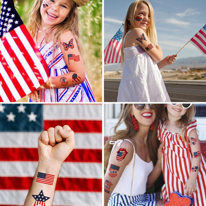 CHARLENT 4th of July Temporary Tattoos - 148 Individually Wrapped American Flag Tattoos for Kids, Women, Men - Independence Day Party Decorations and USA Party Favors