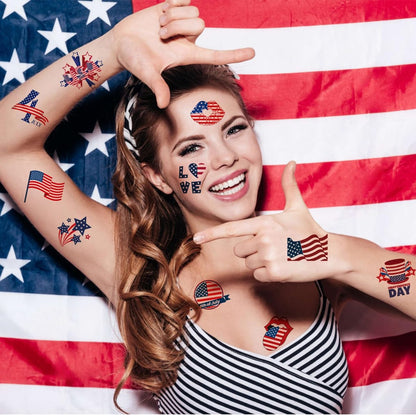 CHARLENT 4th of July Temporary Tattoos - 148 Individually Wrapped American Flag Tattoos for Kids, Women, Men - Independence Day Party Decorations and USA Party Favors