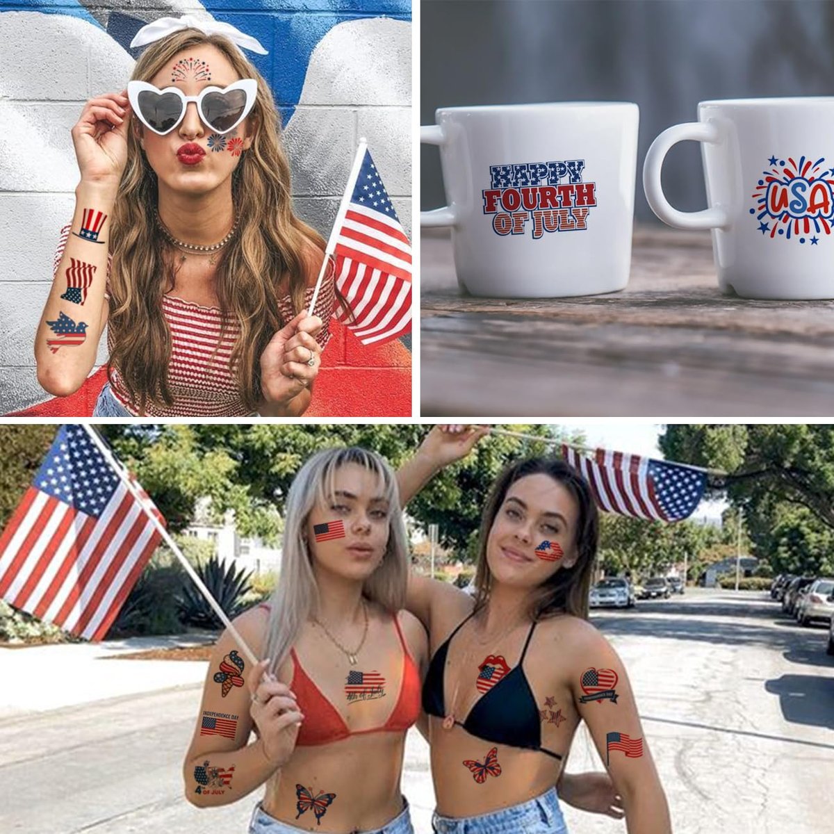 CHARLENT 4th of July Temporary Tattoos - 148 Individually Wrapped American Flag Tattoos for Kids, Women, Men - Independence Day Party Decorations and USA Party Favors - görsel 9