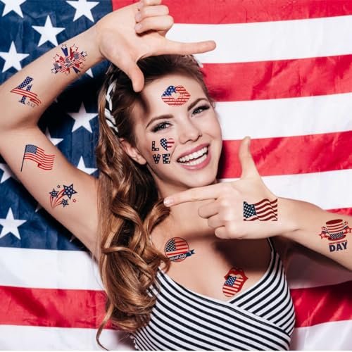 CHARLENT 4th of July Temporary Tattoos - 148 Individually Wrapped American Flag Tattoos for Kids, Women, Men - Independence Day Party Decorations and USA Party Favors - görsel 12