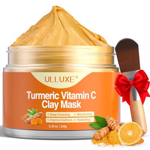 ulluxe Turmeric Vitamin C Clay Mask for Dark Spots, Dull Skin, Moisturizing - Face Mask for Pores, Blackheads, Uneven Skin Tone (5.29 oz) - görsel 2