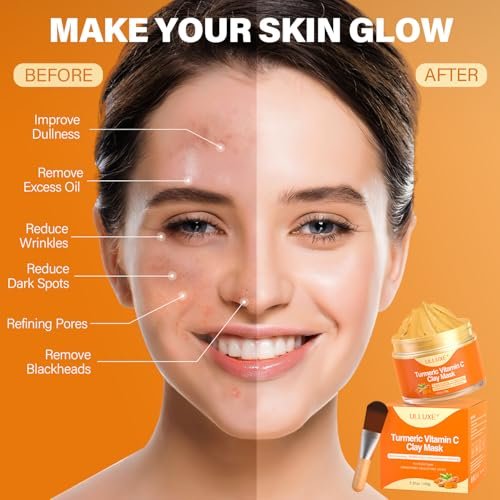 ulluxe Turmeric Vitamin C Clay Mask for Dark Spots, Dull Skin, Moisturizing - Face Mask for Pores, Blackheads, Uneven Skin Tone (5.29 oz) - görsel 6