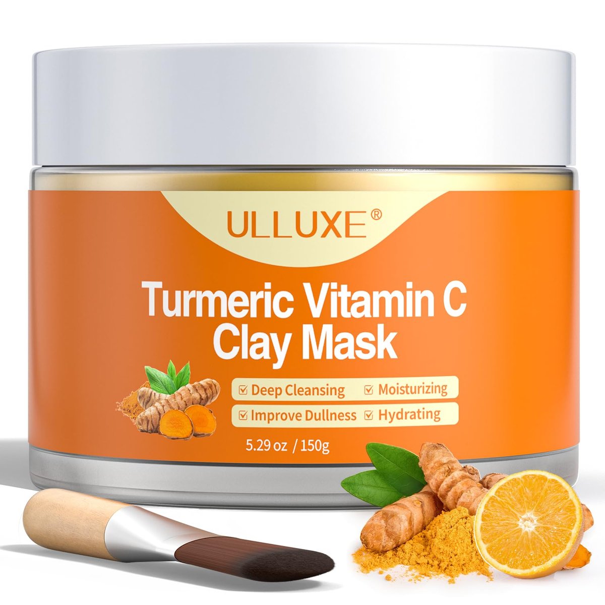 ulluxe Turmeric Vitamin C Clay Mask for Dark Spots, Dull Skin, Moisturizing - Face Mask for Pores, Blackheads, Uneven Skin Tone (5.29 oz) - görsel 17