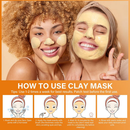 ulluxe Turmeric Vitamin C Clay Mask for Dark Spots, Dull Skin, Moisturizing - Face Mask for Pores, Blackheads, Uneven Skin Tone (5.29 oz)