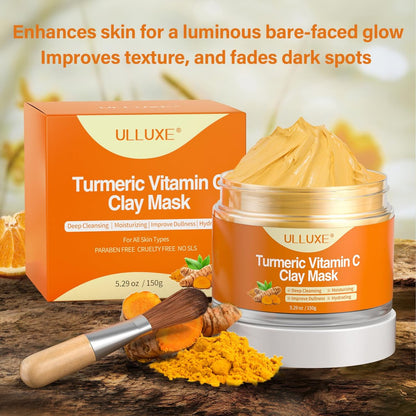 ulluxe Turmeric Vitamin C Clay Mask for Dark Spots, Dull Skin, Moisturizing - Face Mask for Pores, Blackheads, Uneven Skin Tone (5.29 oz)